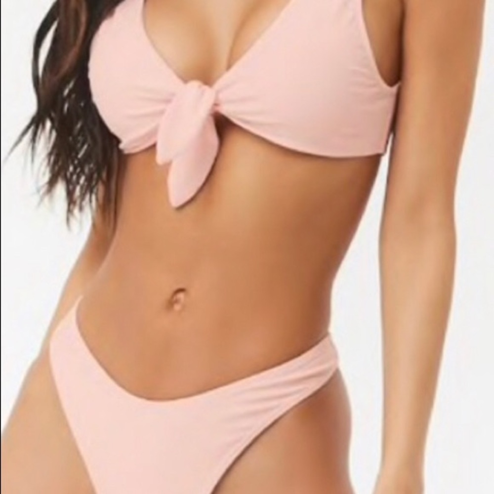 Pink Tie Front Highleg Bikini Set